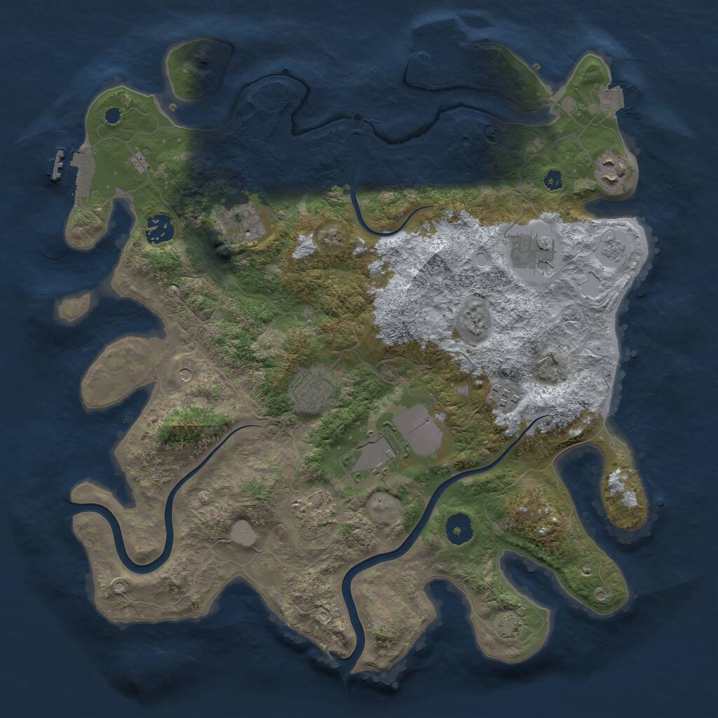 Rust Map: Procedural Map, Size: 3700, Seed: 2052203403, 14 Monuments