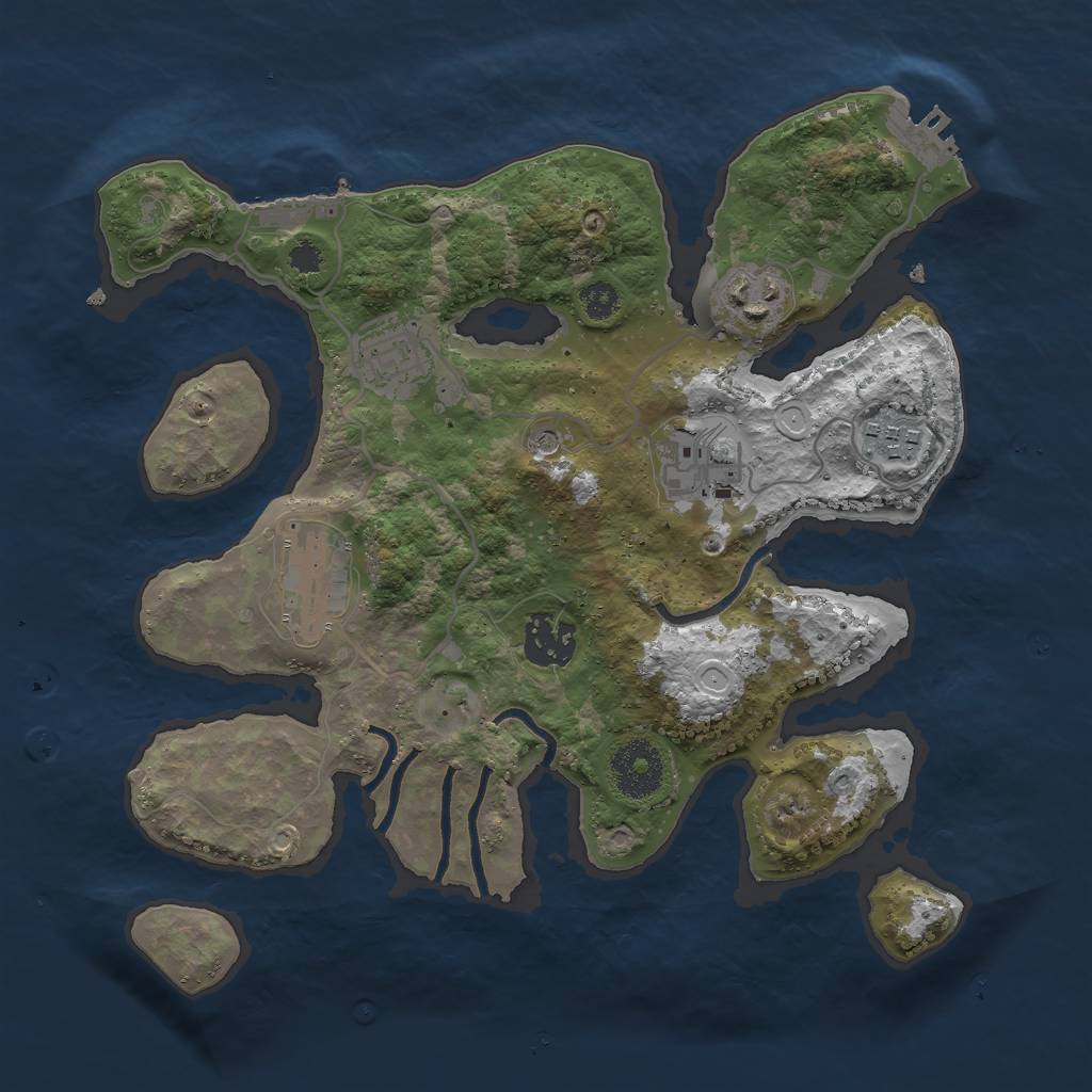 Rust Map: Procedural Map, Size: 3000, Seed: 2074352230, 14 Monuments