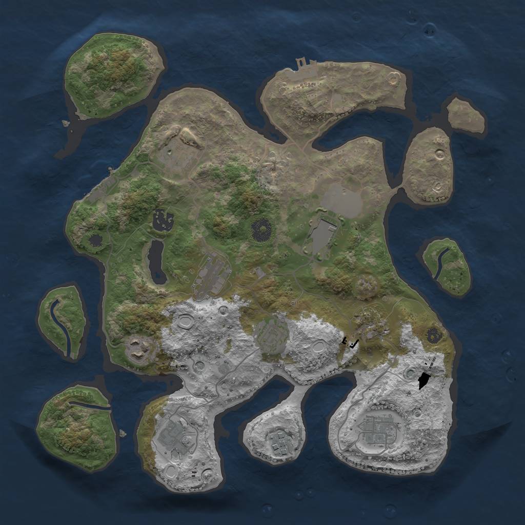 Rust Map: Procedural Map, Size: 3500, Seed: 1033137008, 18 Monuments