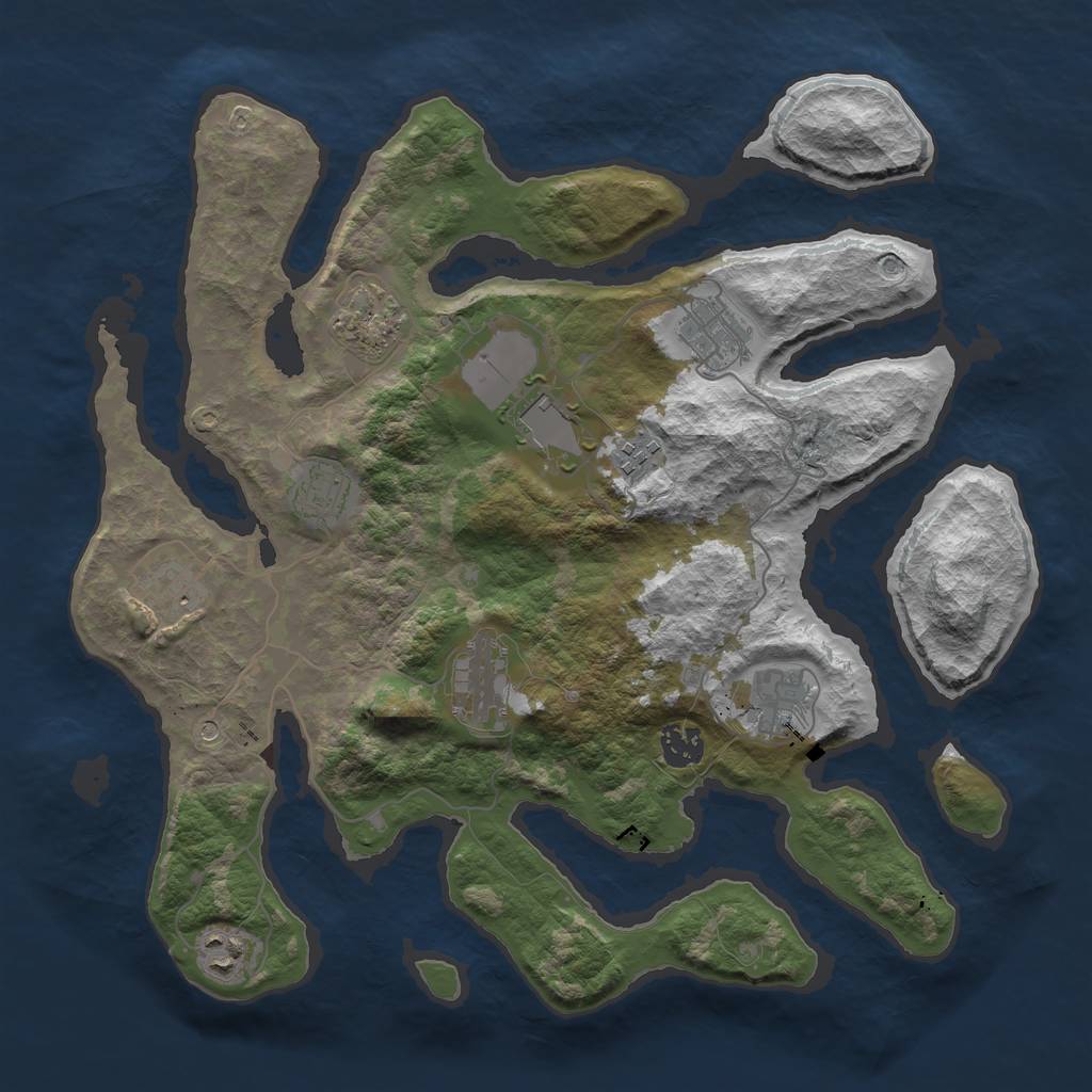 Rust Map: Barren, Size: 3700, Seed: 1786884125, 13 Monuments