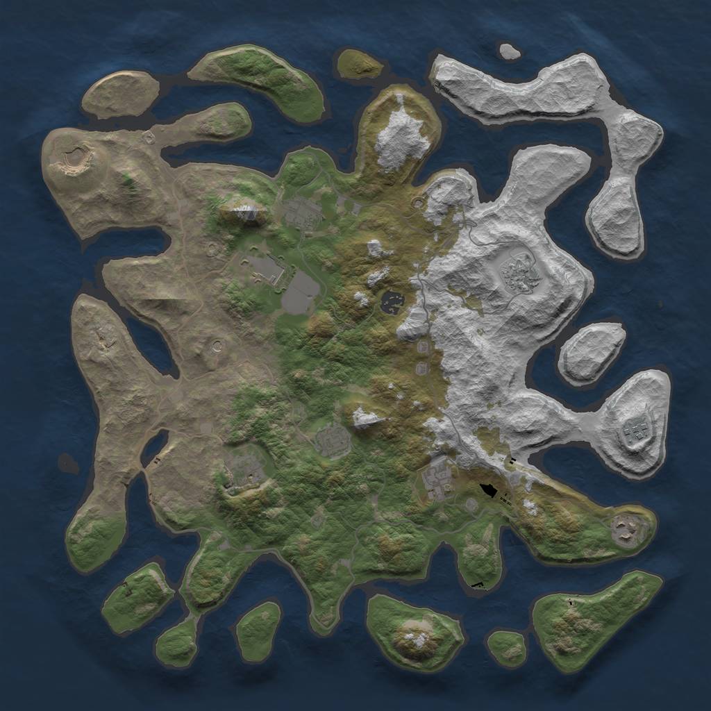 Rust Map: Barren, Size: 4500, Seed: 226, 13 Monuments