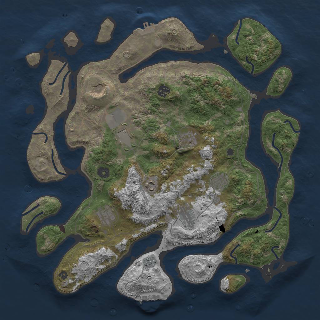 Rust Map: Procedural Map, Size: 4000, Seed: 373084, 16 Monuments