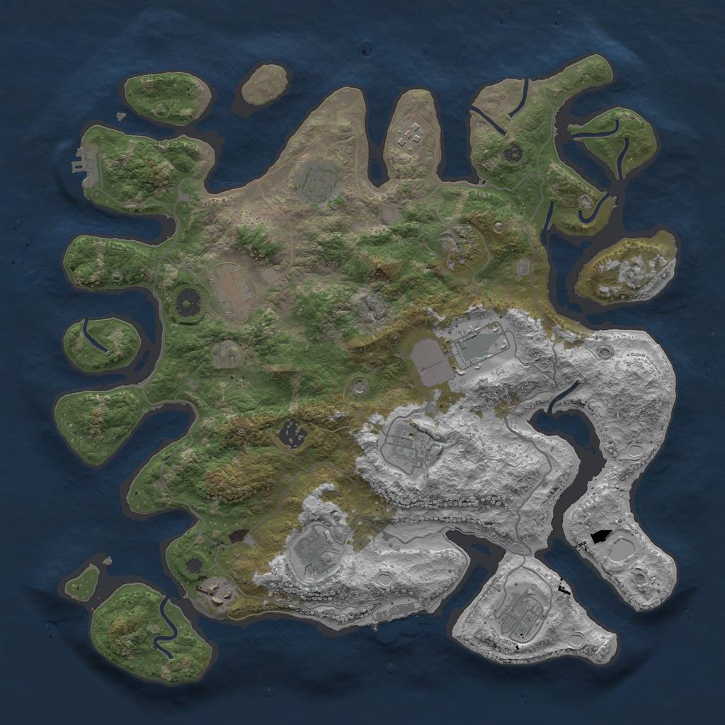 Rust Map: Procedural Map, Size: 4000, Seed: 1340835571, 18 Monuments