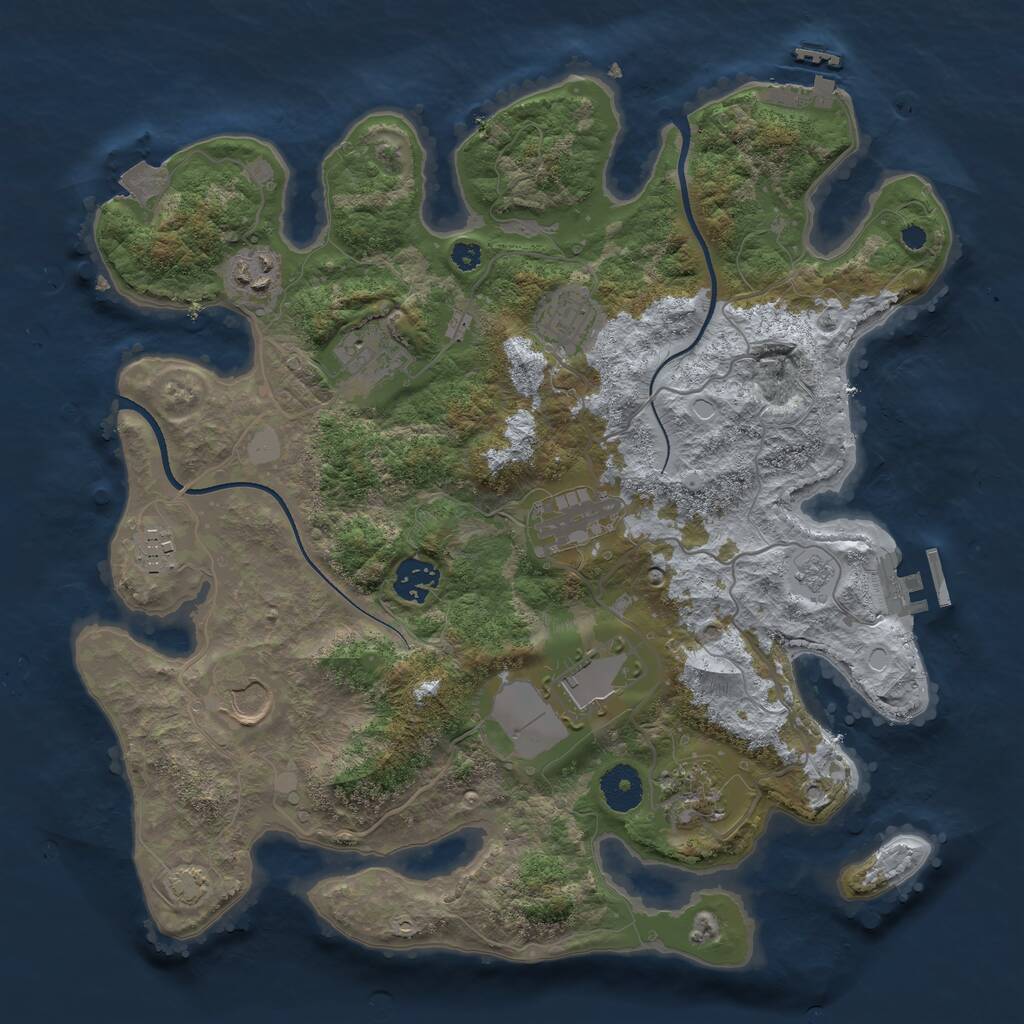 Rust Map: Procedural Map, Size: 3500, Seed: 33192180, 14 Monuments