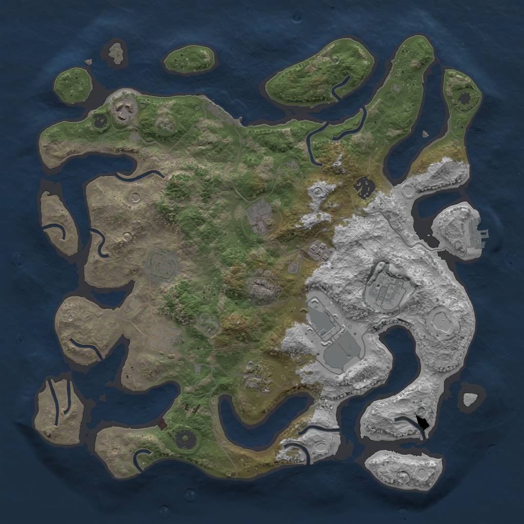 Rust Map: Procedural Map, Size: 3800, Seed: 4206969, 17 Monuments