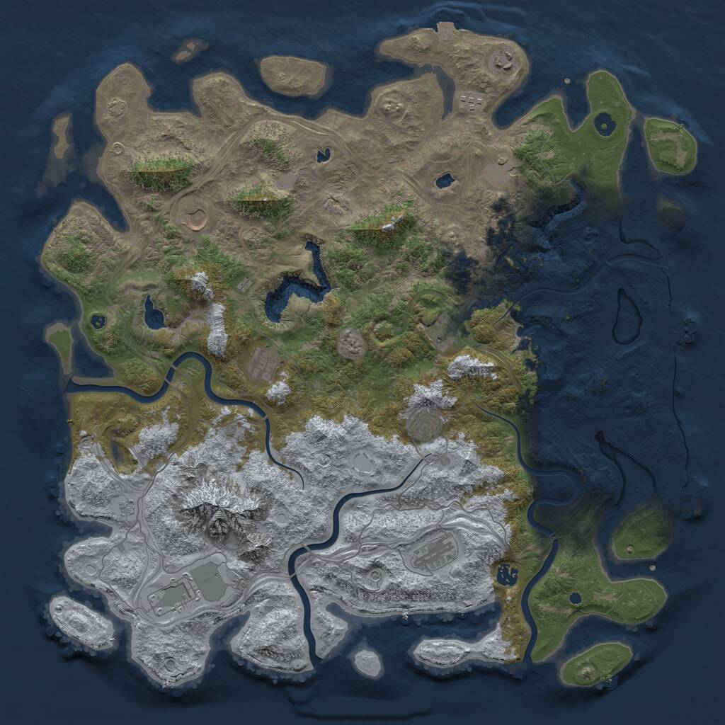 Rust Map: Procedural Map, Size: 5000, Seed: 595402945, 16 Monuments