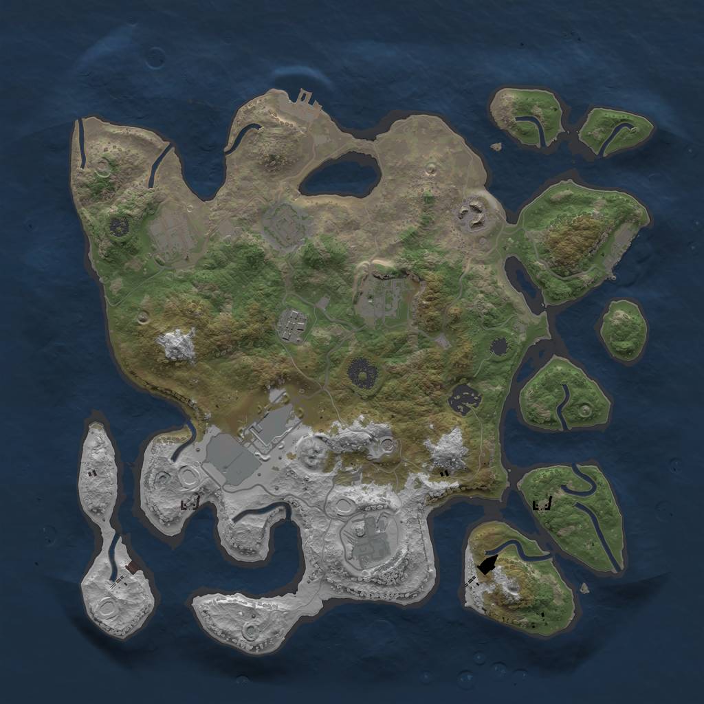 Rust Map: Procedural Map, Size: 3500, Seed: 205793703, 16 Monuments