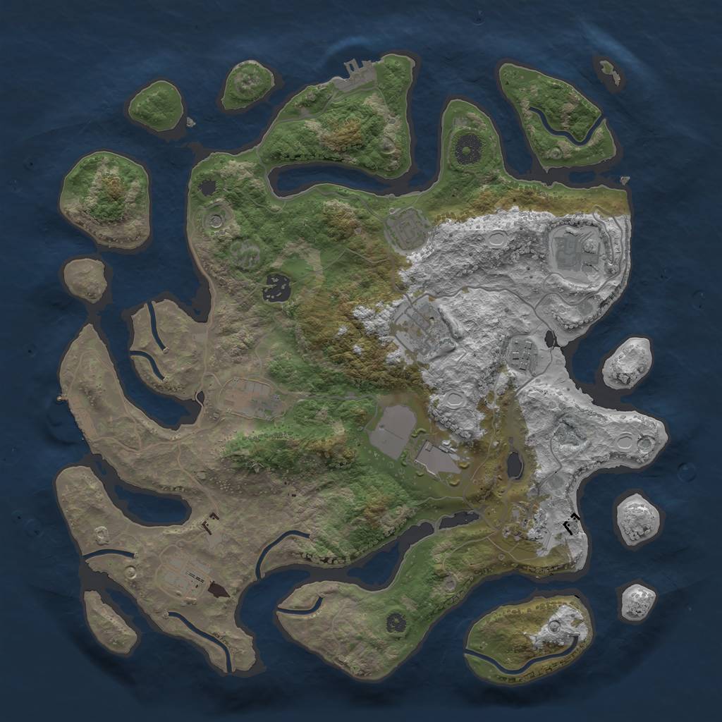 Rust Map: Procedural Map, Size: 3700, Seed: 472386975, 17 Monuments