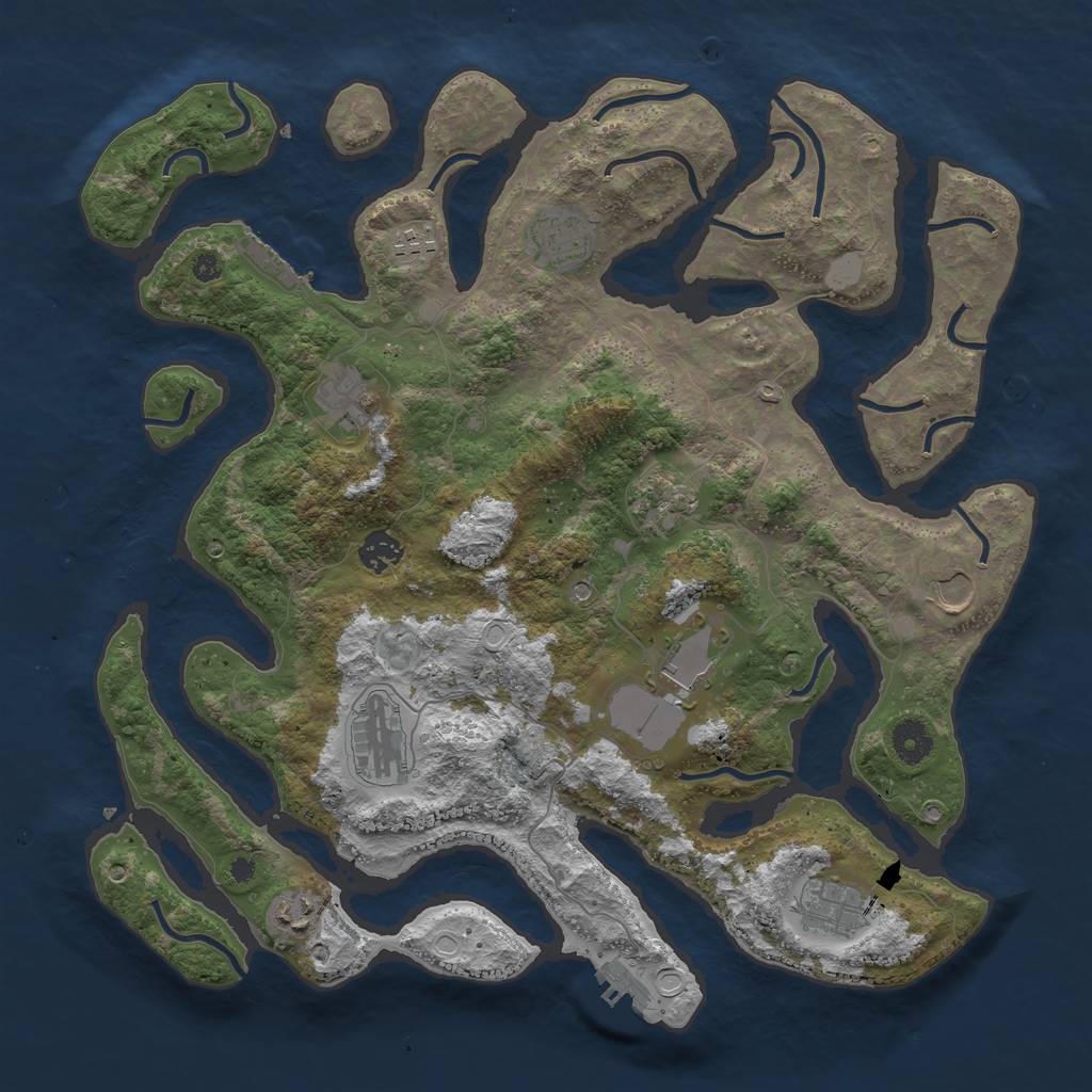 Rust Map: Procedural Map, Size: 3950, Seed: 1355349972, 18 Monuments