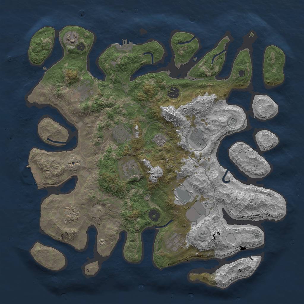 Rust Map: Procedural Map, Size: 3950, Seed: 70189611, 18 Monuments