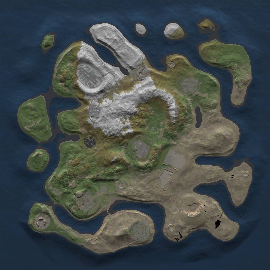 Rust Map: Barren, Size: 3500, Seed: 493907333, 13 Monuments