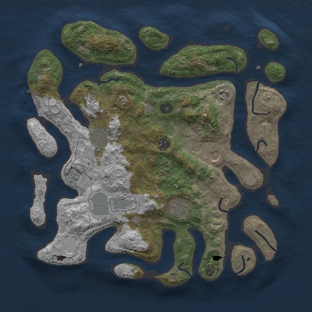 Rust Map: Procedural Map, Size: 3800, Seed: 385554834, 14 Monuments