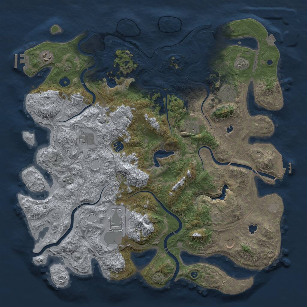 Rust Map: Procedural Map, Size: 4500, Seed: 1090278058, 14 Monuments