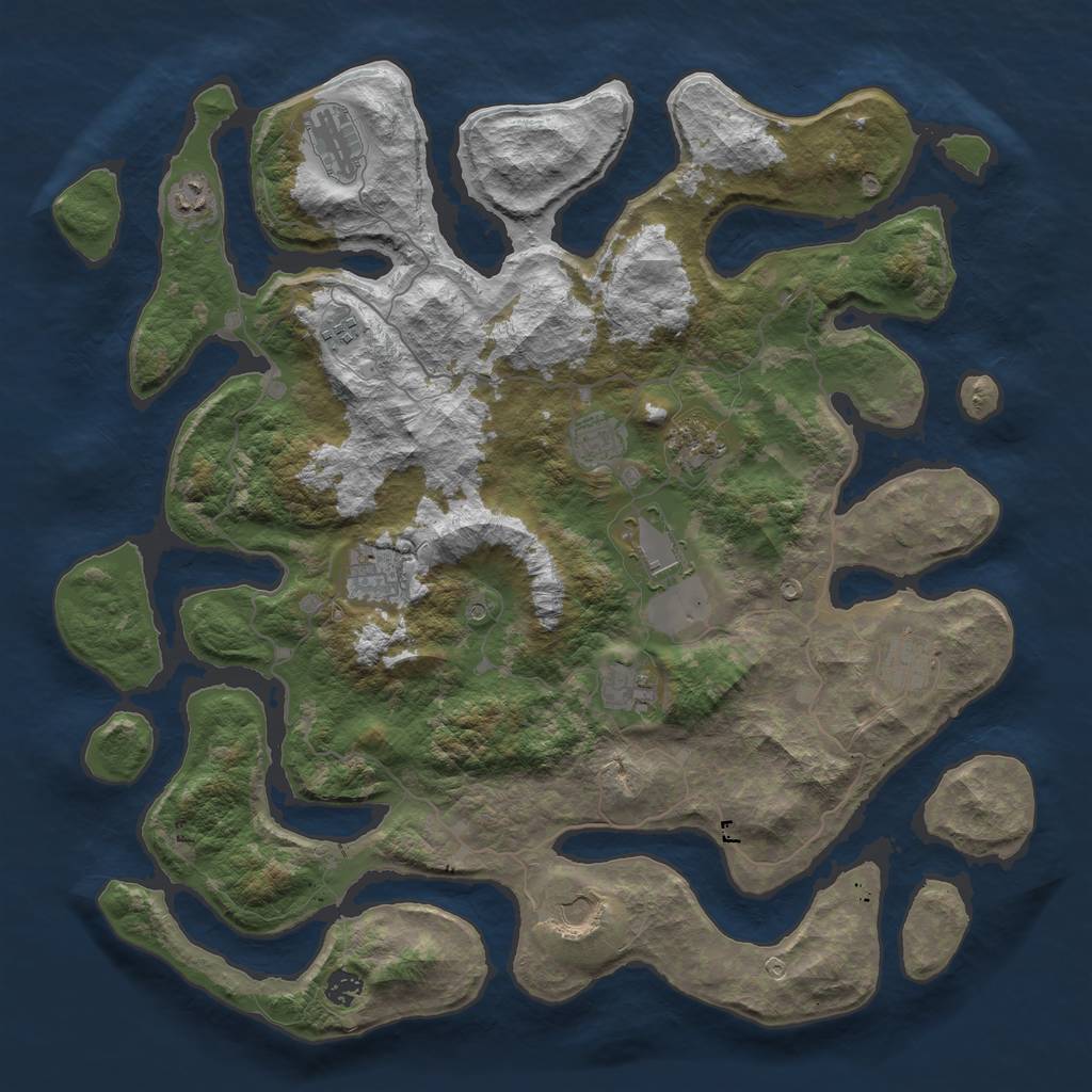 Rust Map: Barren, Size: 4500, Seed: 493907333, 14 Monuments