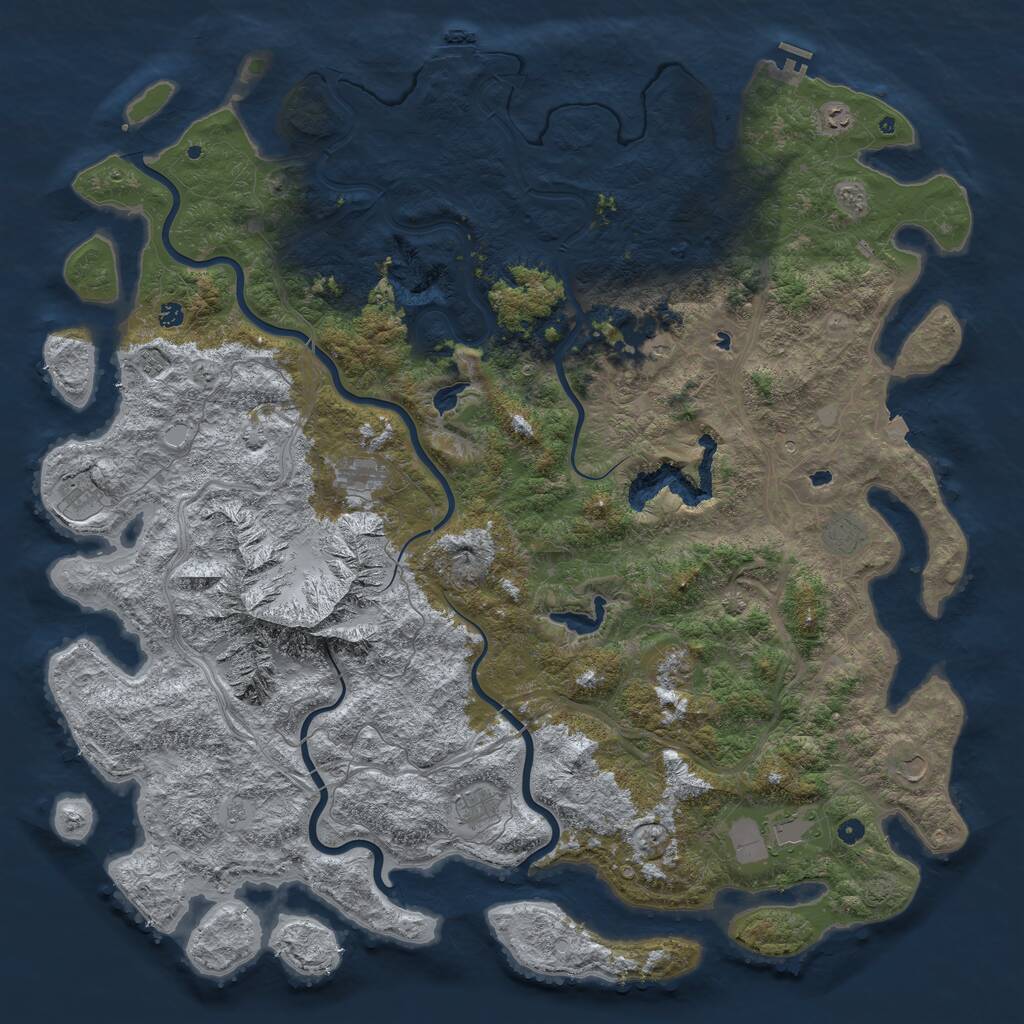 Rust Map: Procedural Map, Size: 6000, Seed: 3842, 17 Monuments