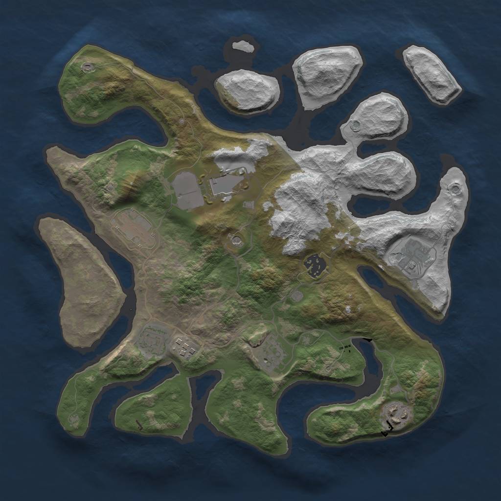 Rust Map: Barren, Size: 3500, Seed: 350661594, 11 Monuments