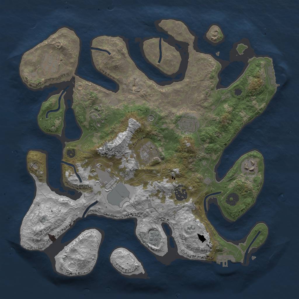 Rust Map: Procedural Map, Size: 3500, Seed: 772144747, 16 Monuments