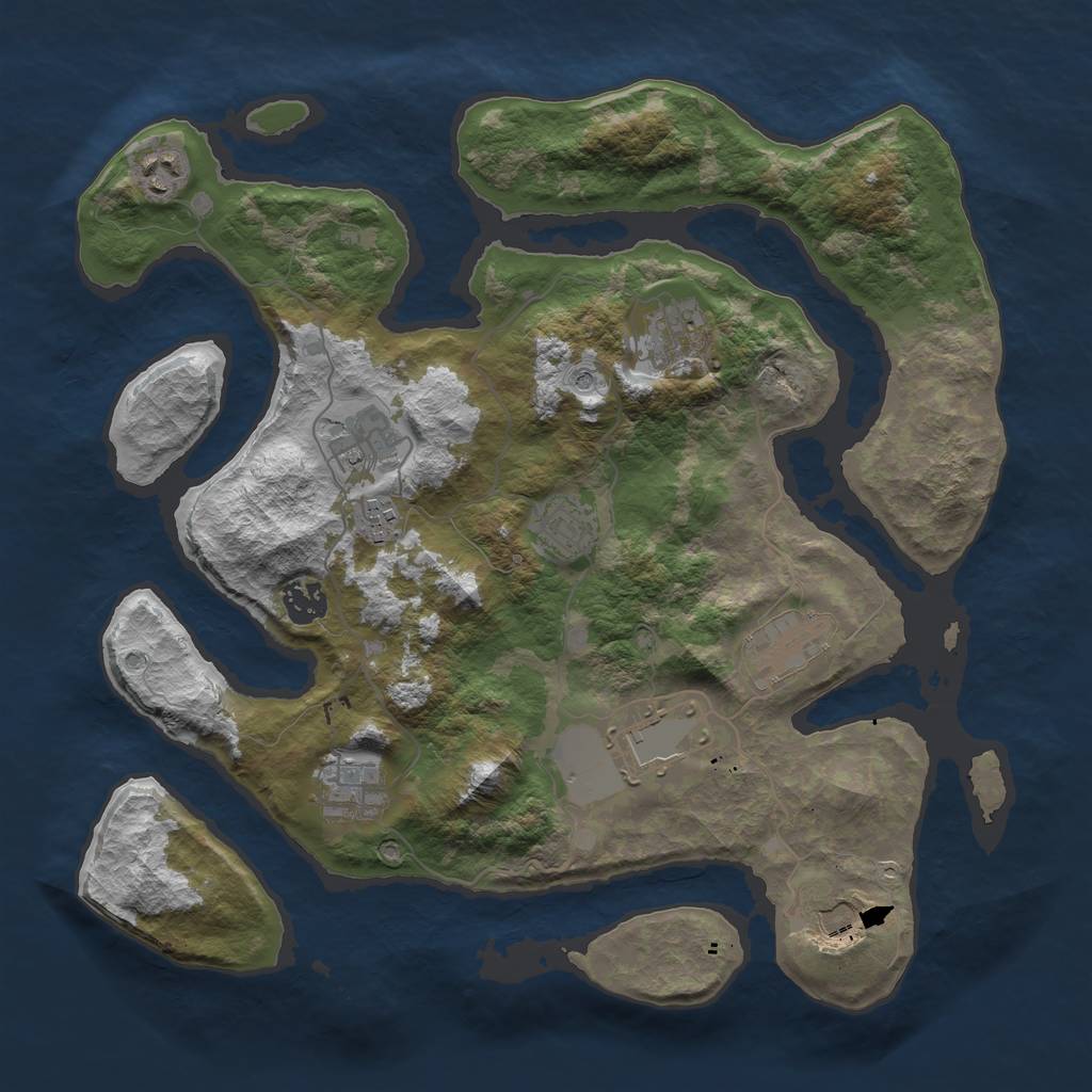 Rust Map: Barren, Size: 3700, Seed: 1326631732, 13 Monuments