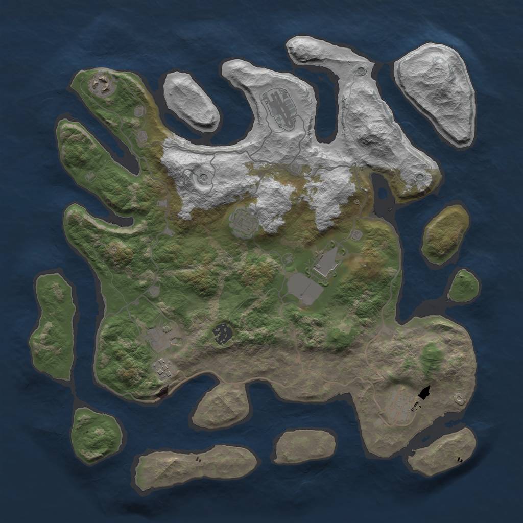 Rust Map: Barren, Size: 4000, Seed: 1515, 11 Monuments