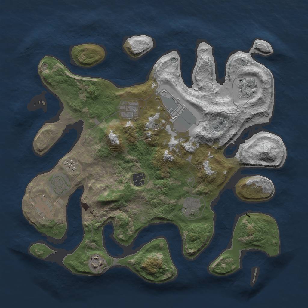 Rust Map: Barren, Size: 3500, Seed: 7001, 12 Monuments