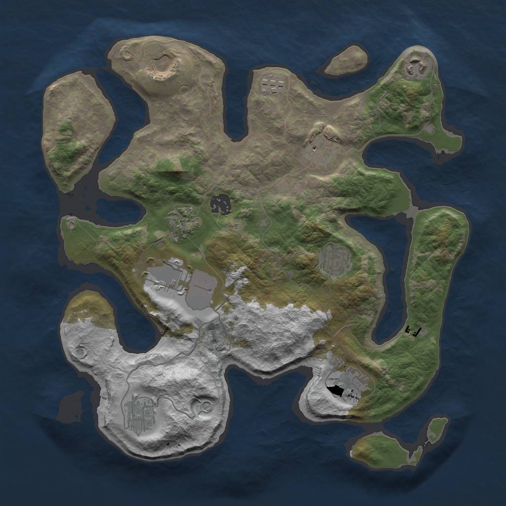 Rust Map: Barren, Size: 3500, Seed: 1577904186, 13 Monuments