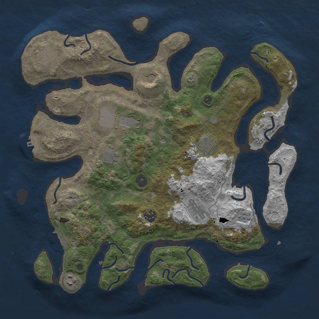 Rust Map: Procedural Map, Size: 4000, Seed: 458123, 17 Monuments