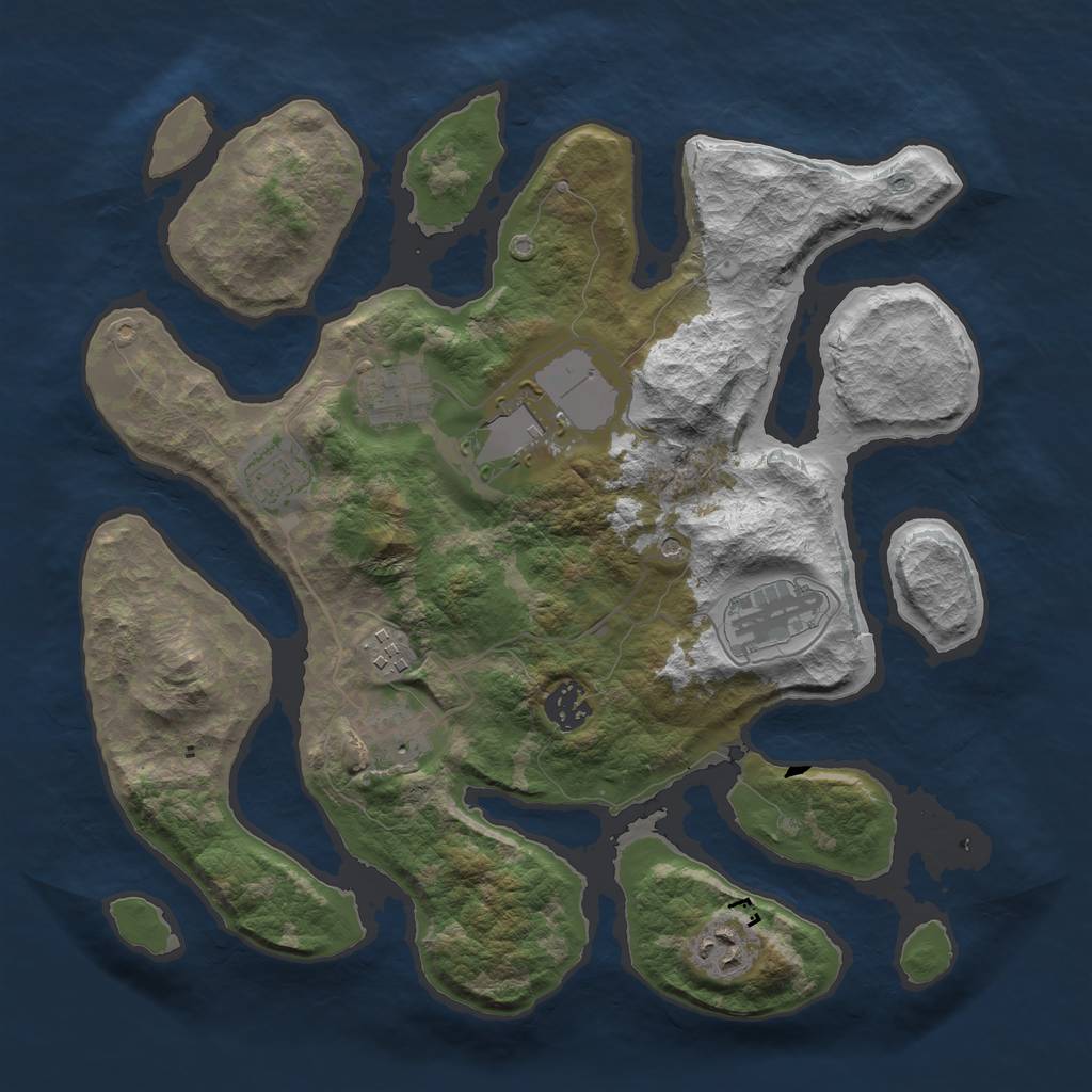 Rust Map: Barren, Size: 3500, Seed: 77002247, 11 Monuments