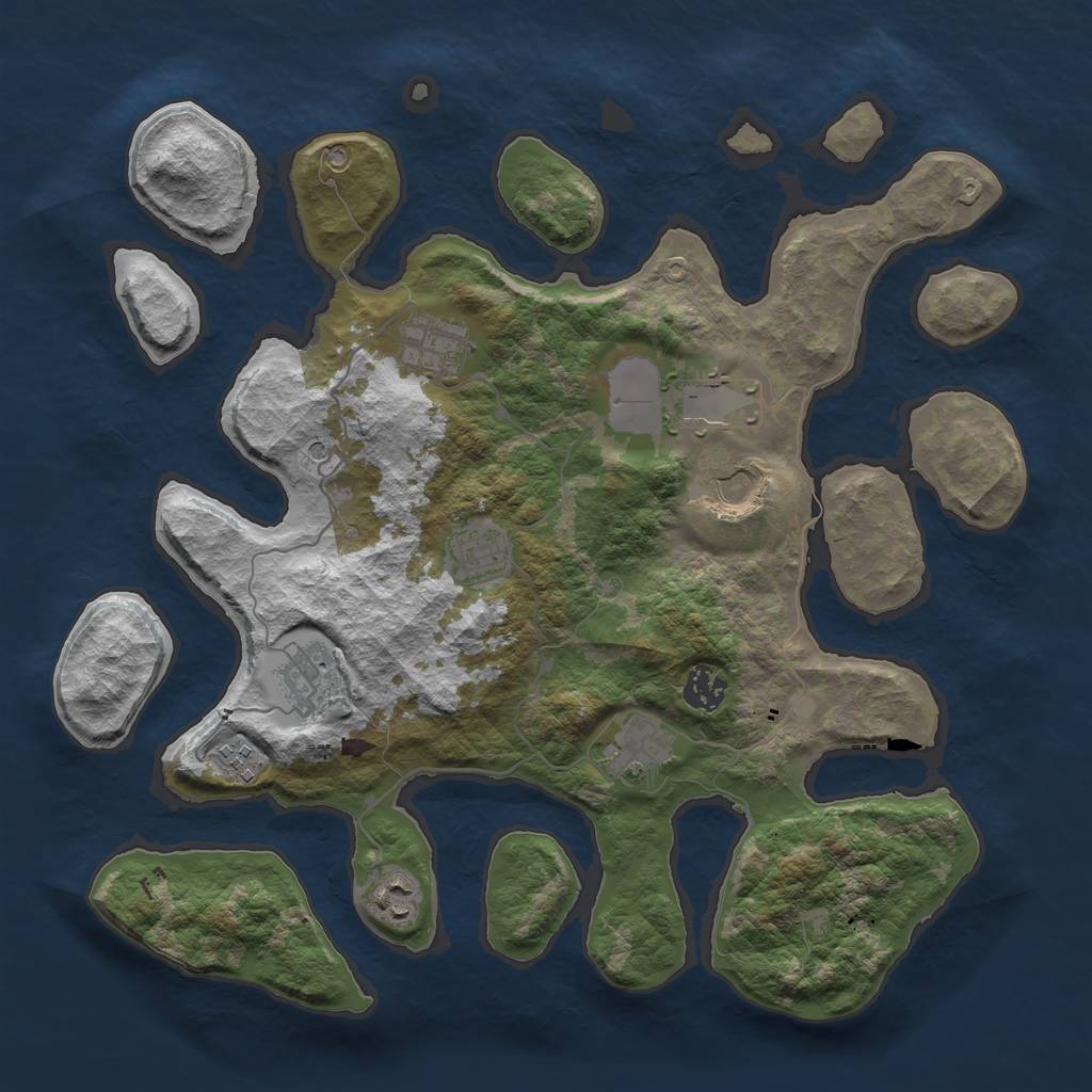 Rust Map: Barren, Size: 3750, Seed: 76790032, 12 Monuments