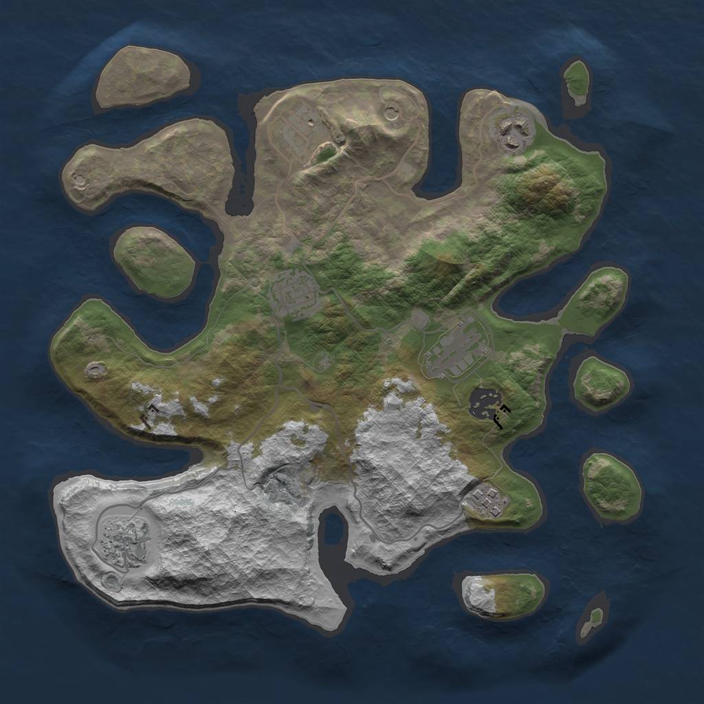 Rust Map: Barren, Size: 3200, Seed: 677, 10 Monuments