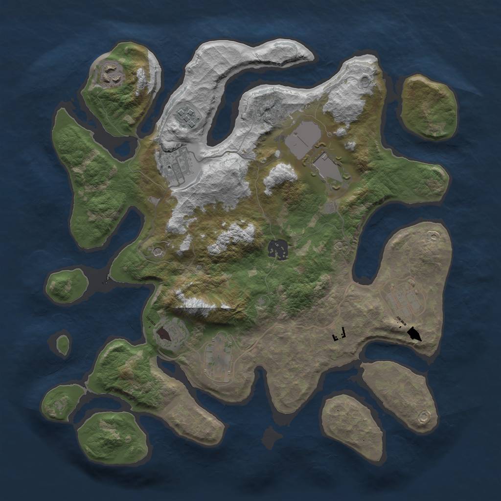 Rust Map: Barren, Size: 3500, Seed: 102878831, 11 Monuments