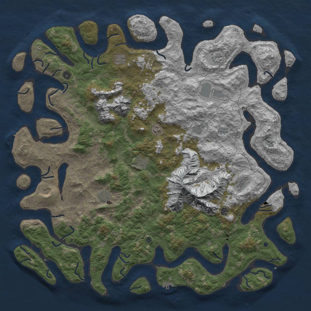 Rust Map: Procedural Map, Size: 6000, Seed: 614808326, 19 Monuments