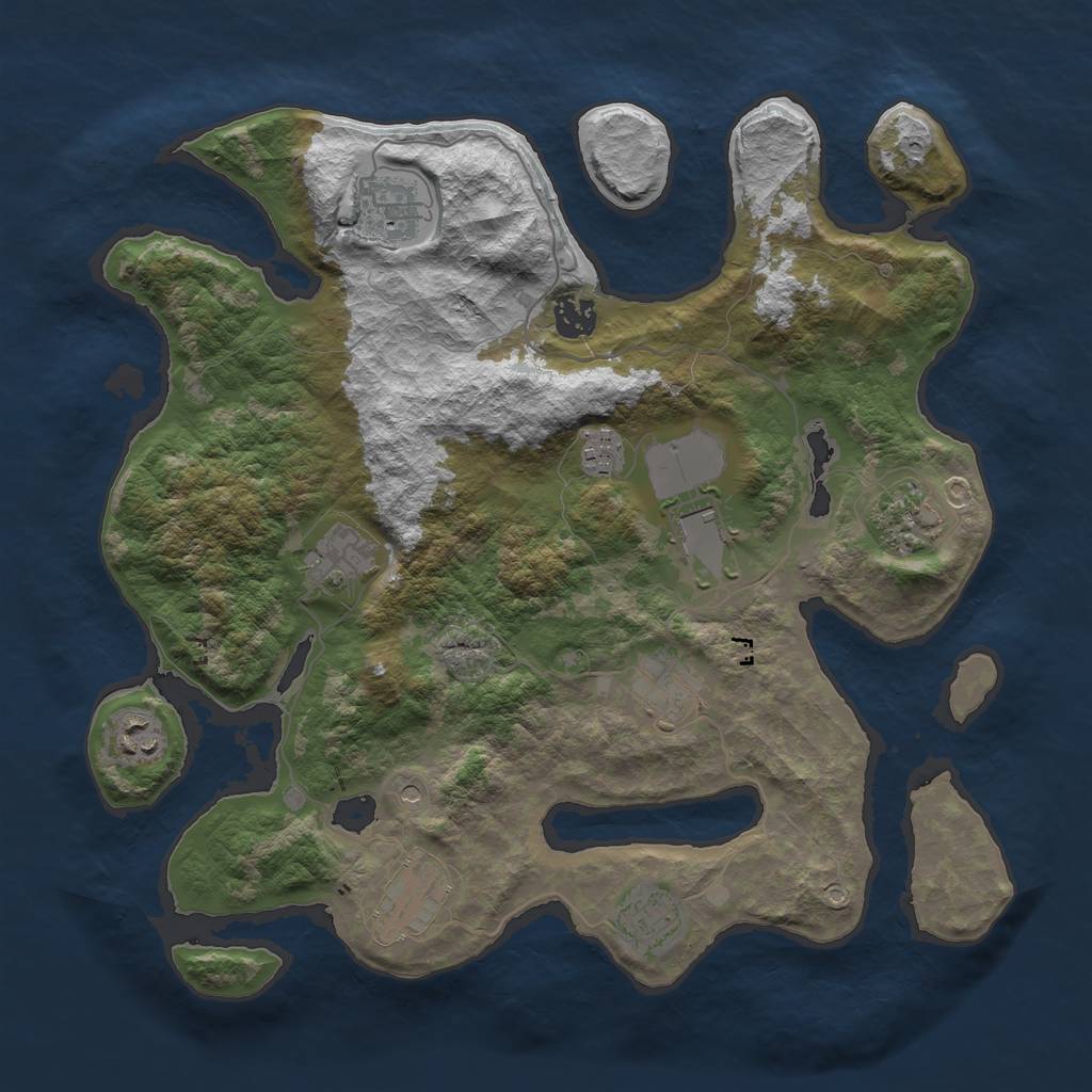 Rust Map: Barren, Size: 3700, Seed: 1228462883, 13 Monuments