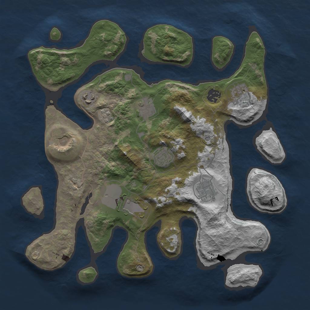 Rust Map: Barren, Size: 3500, Seed: 1000709, 12 Monuments