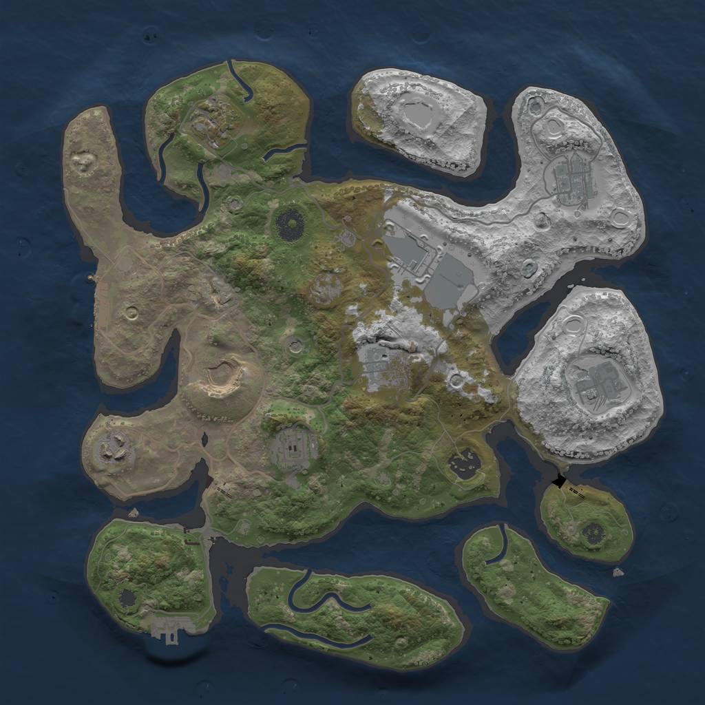 Rust Map: Procedural Map, Size: 3500, Seed: 1047339342, 17 Monuments