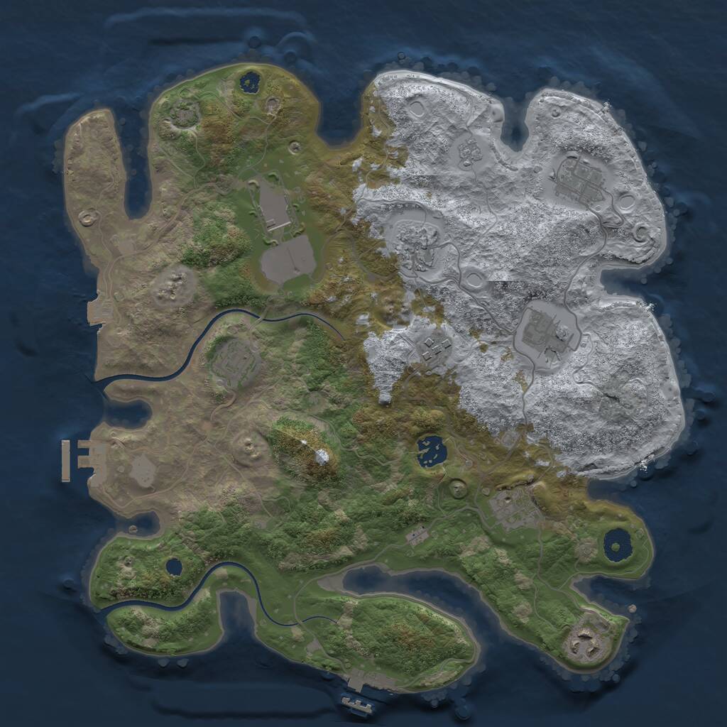 Rust Map: Procedural Map, Size: 3500, Seed: 1047339342, 14 Monuments