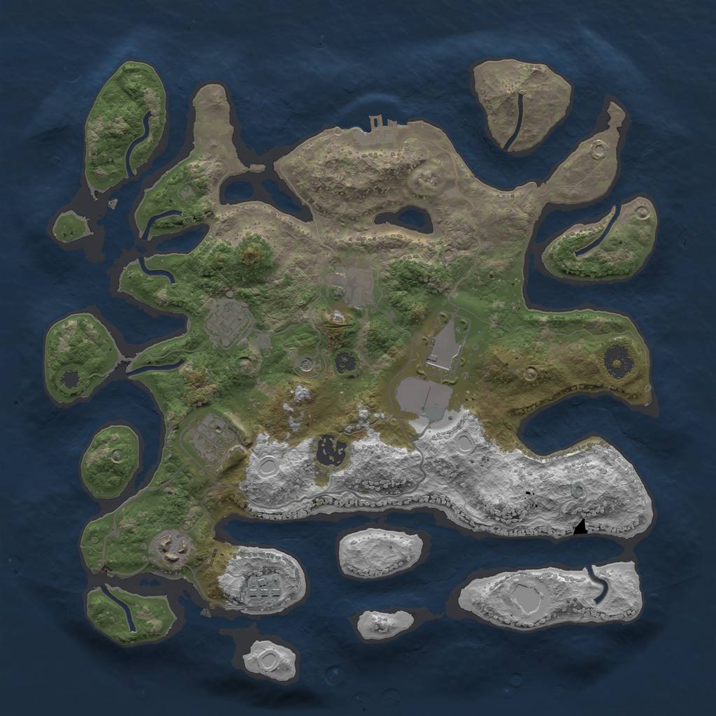 Rust Map: Procedural Map, Size: 3500, Seed: 2036174381, 14 Monuments