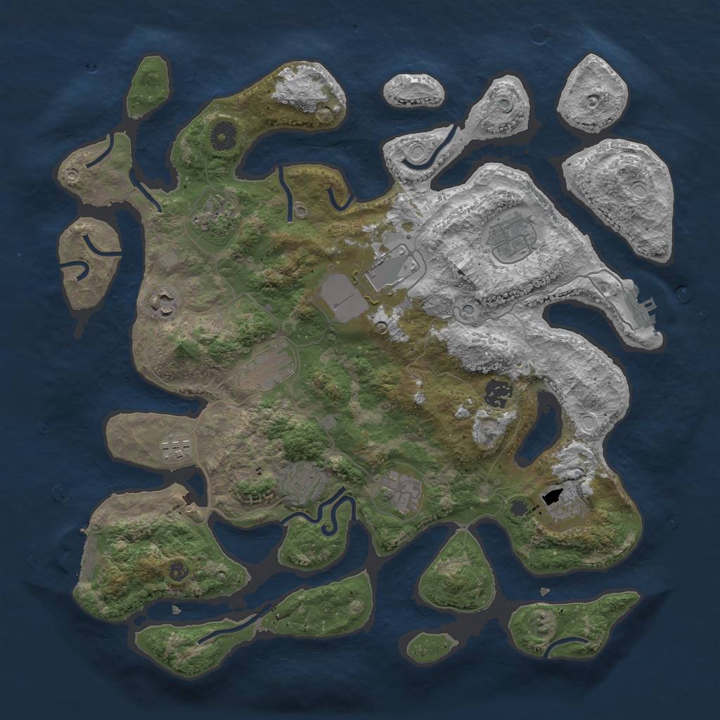 Rust Map: Procedural Map, Size: 3850, Seed: 2133944256, 18 Monuments