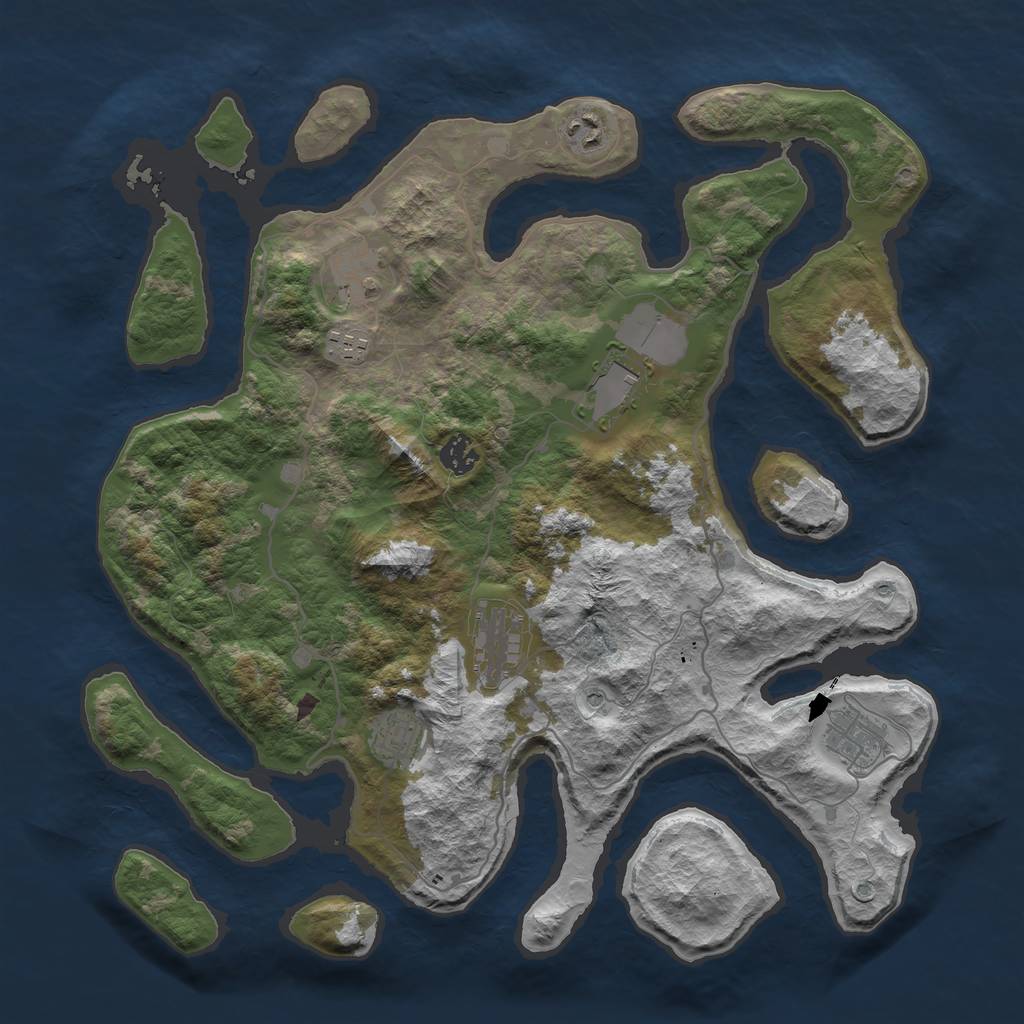 Rust Map: Barren, Size: 4000, Seed: 44587, 11 Monuments