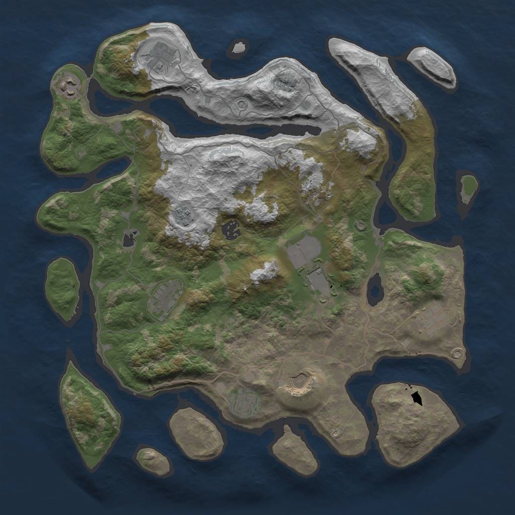 Rust Map: Barren, Size: 4000, Seed: 1843467243, 13 Monuments