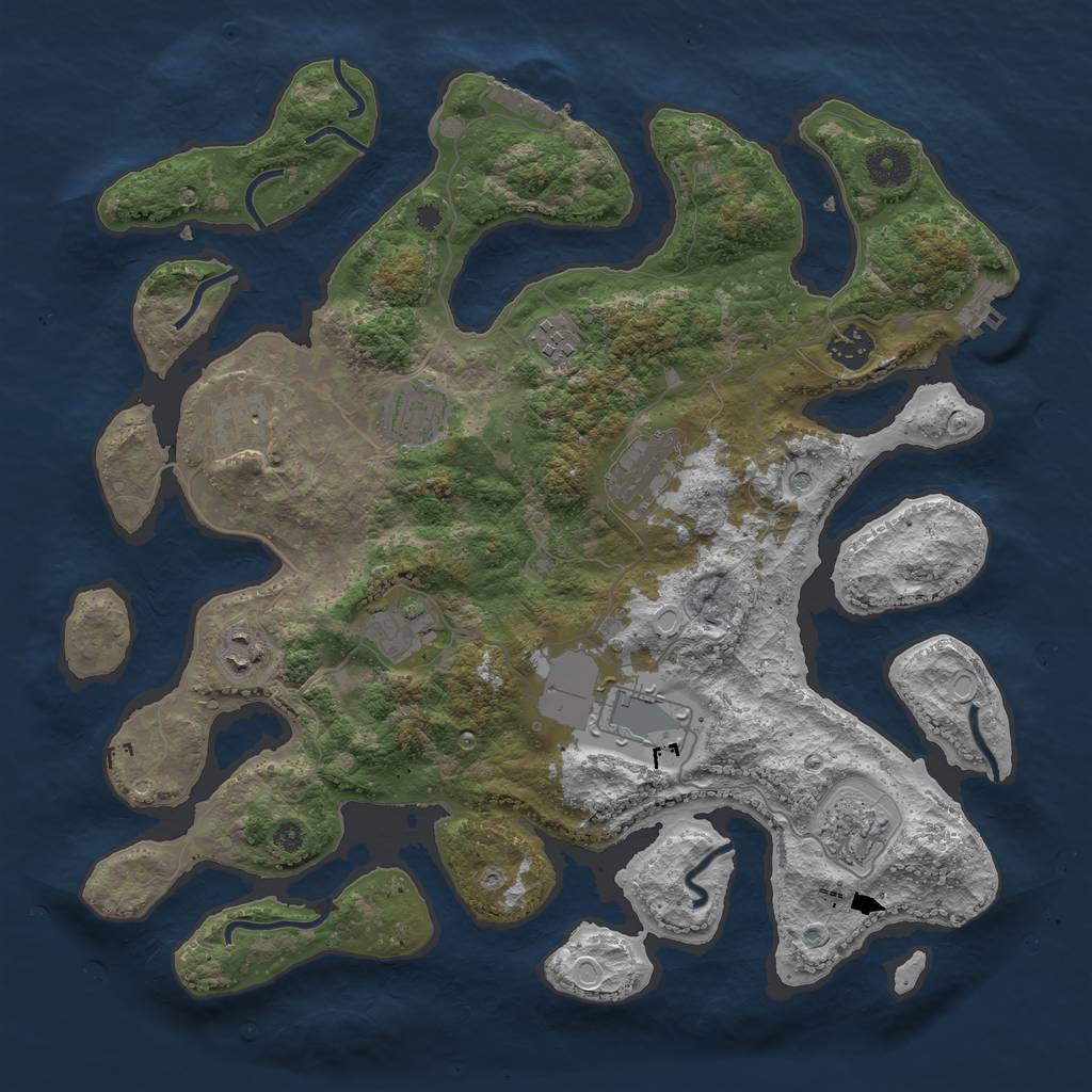 Rust Map: Procedural Map, Size: 3800, Seed: 1672787, 17 Monuments