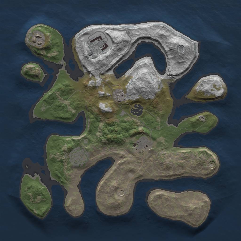 Rust Map: Barren, Size: 3000, Seed: 133604951, 9 Monuments