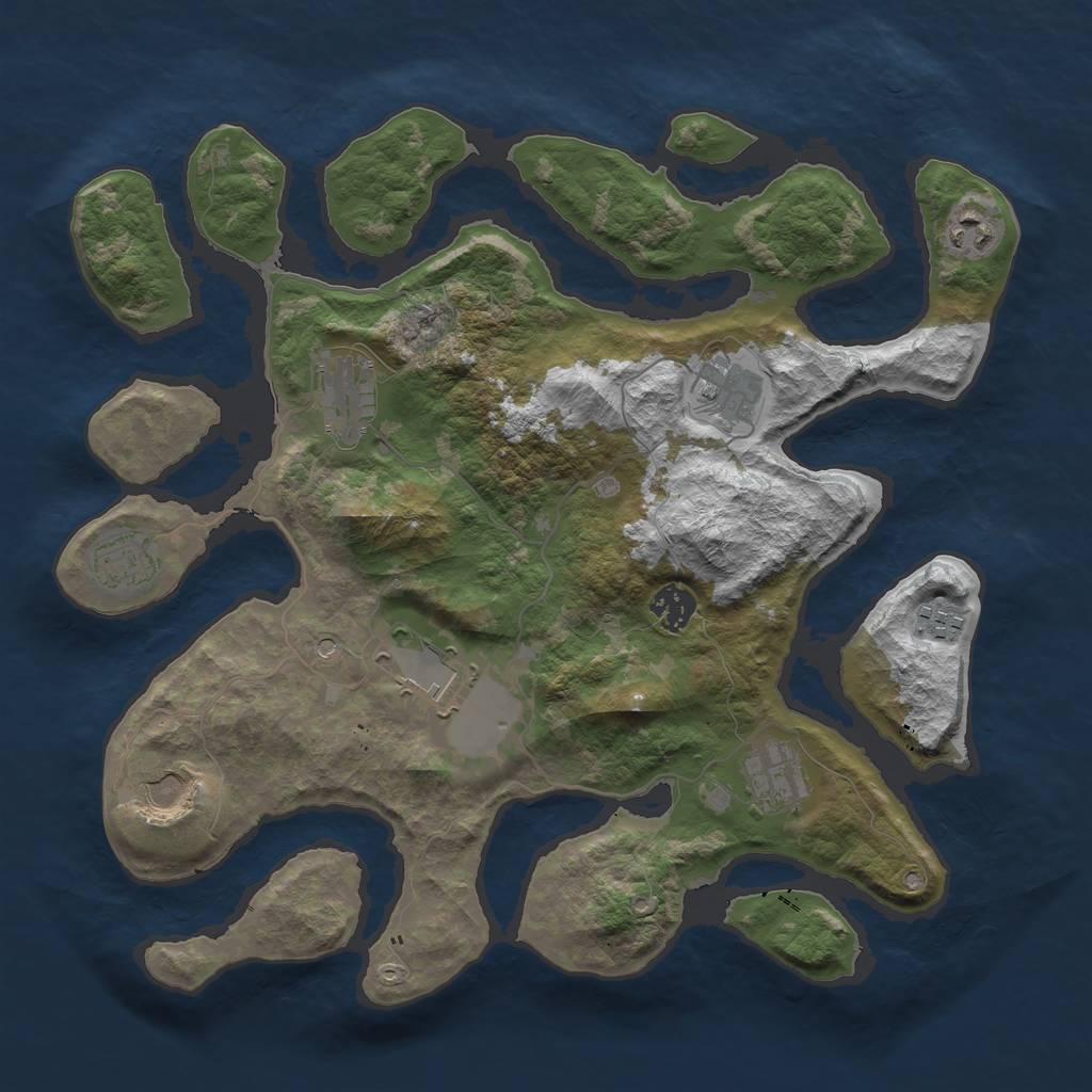 Rust Map: Barren, Size: 3700, Seed: 1579921035, 12 Monuments