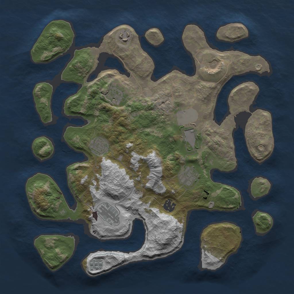 Rust Map: Barren, Size: 3700, Seed: 749220346, 12 Monuments