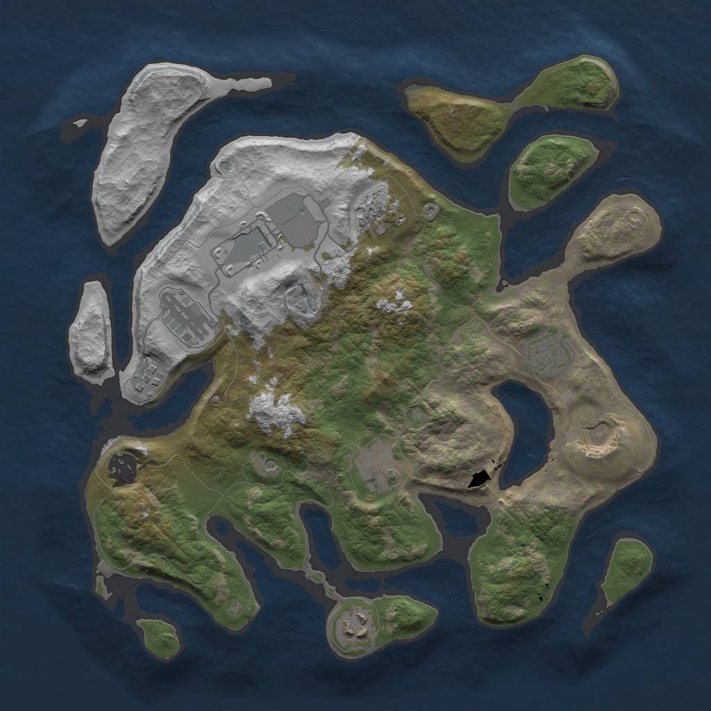 Rust Map: Barren, Size: 3500, Seed: 7712352, 12 Monuments