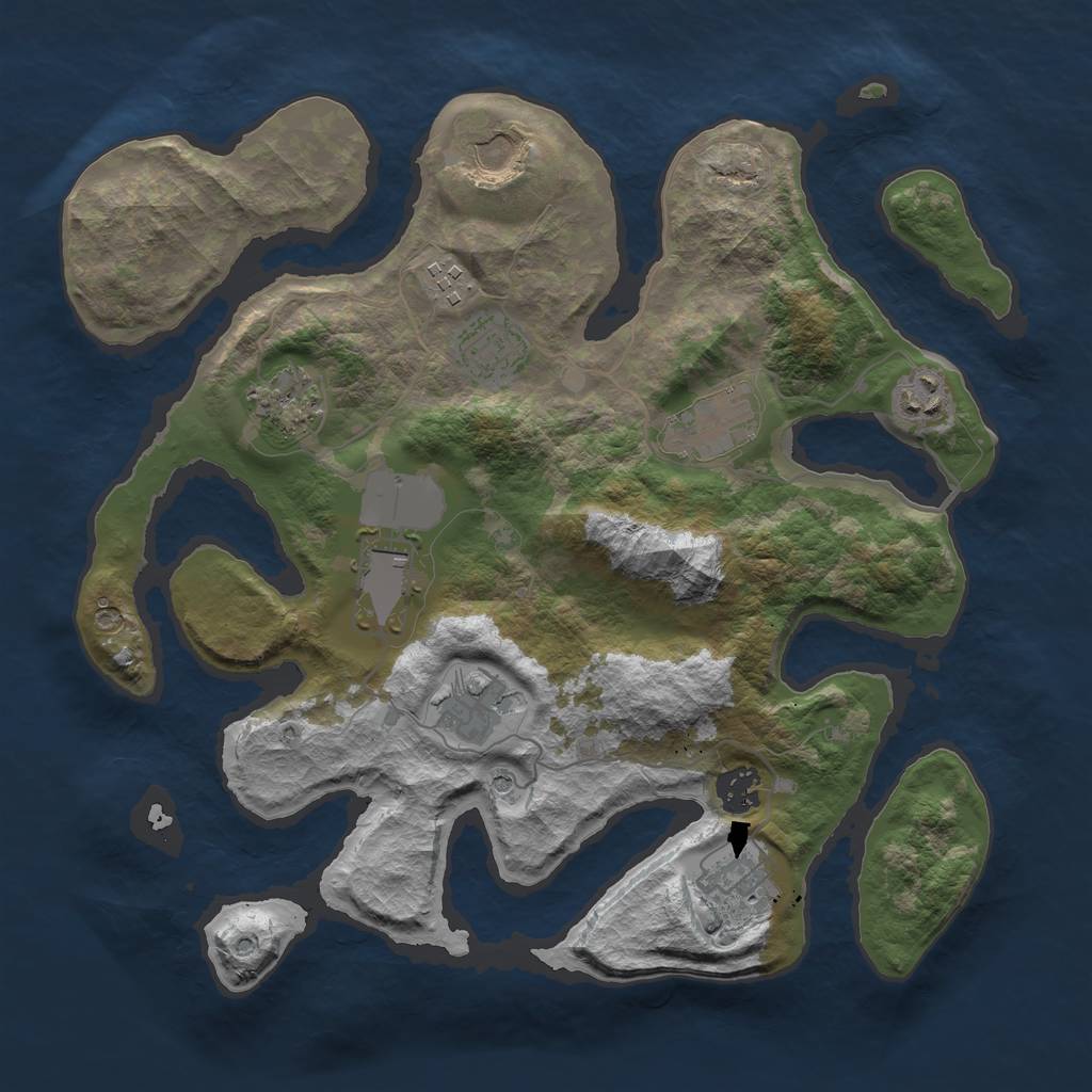 Rust Map: Barren, Size: 3500, Seed: 432172311, 13 Monuments