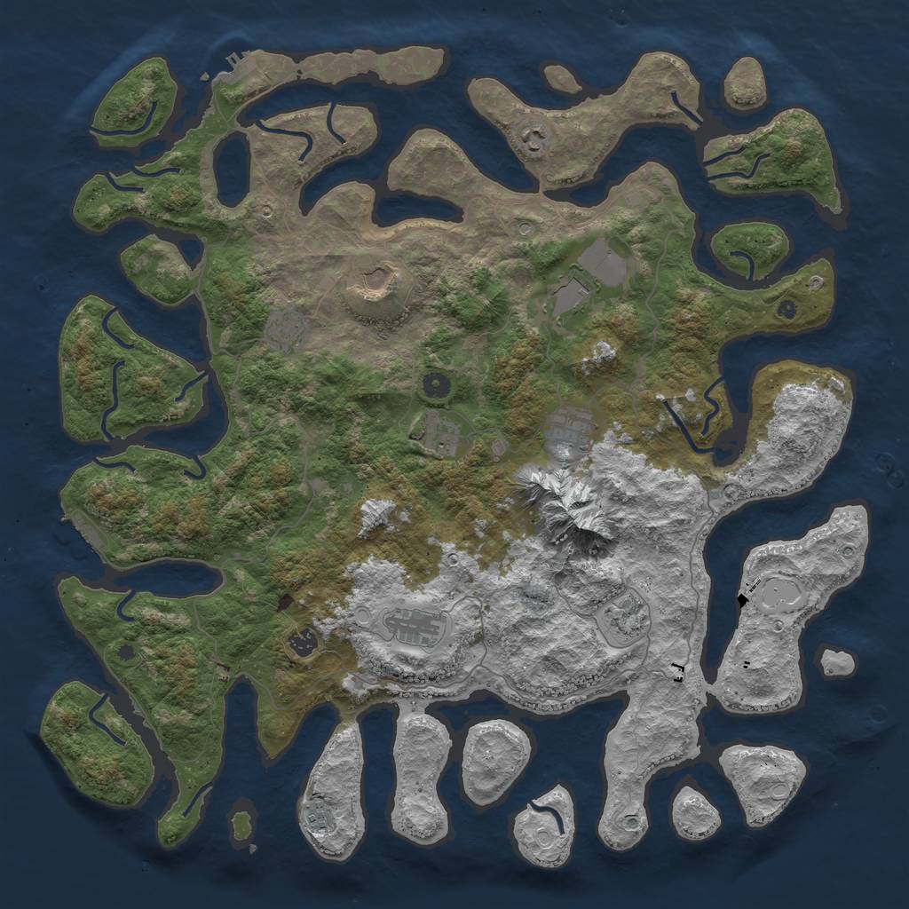 Rust Map: Procedural Map, Size: 5000, Seed: 852469343, 18 Monuments