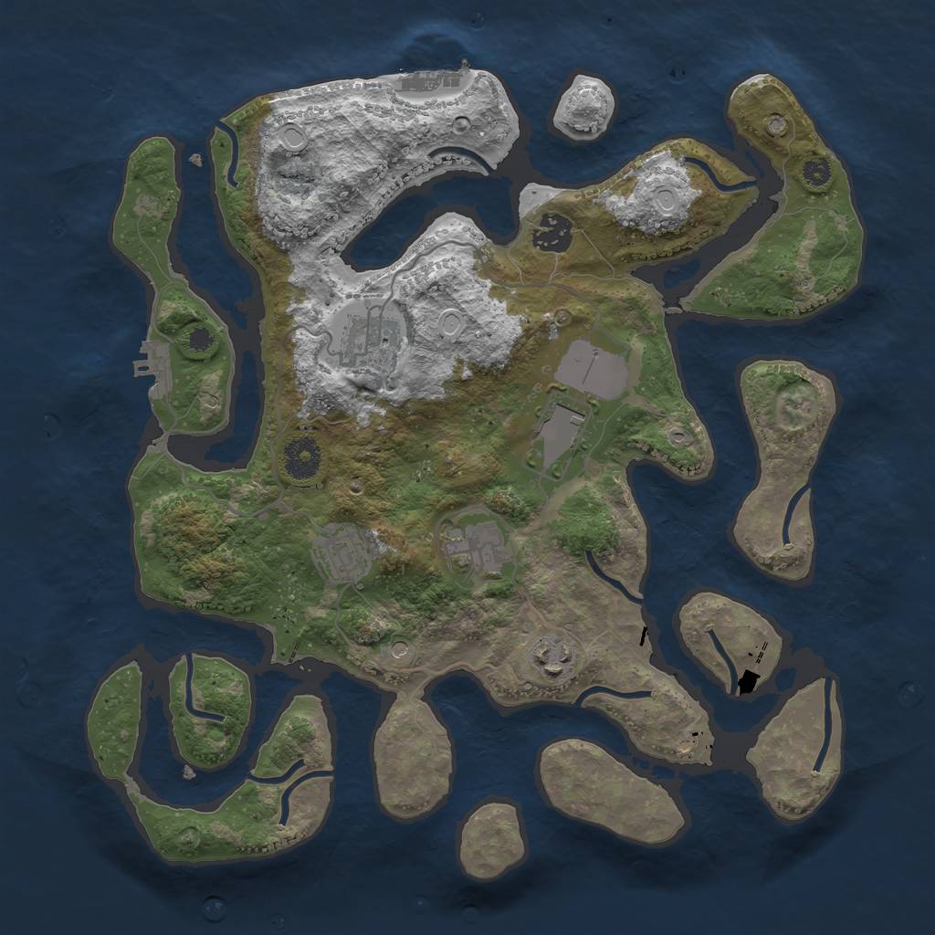 Rust Map: Procedural Map, Size: 3500, Seed: 4121247, 14 Monuments