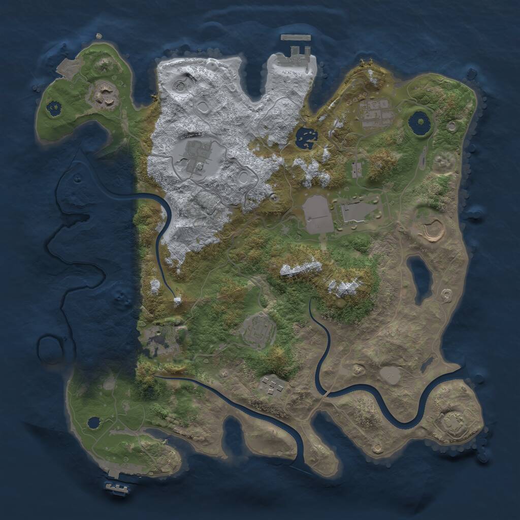 Rust Map: Procedural Map, Size: 3500, Seed: 4104561, 14 Monuments