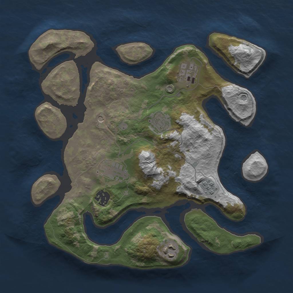 Rust Map: Barren, Size: 3000, Seed: 76856458, 9 Monuments