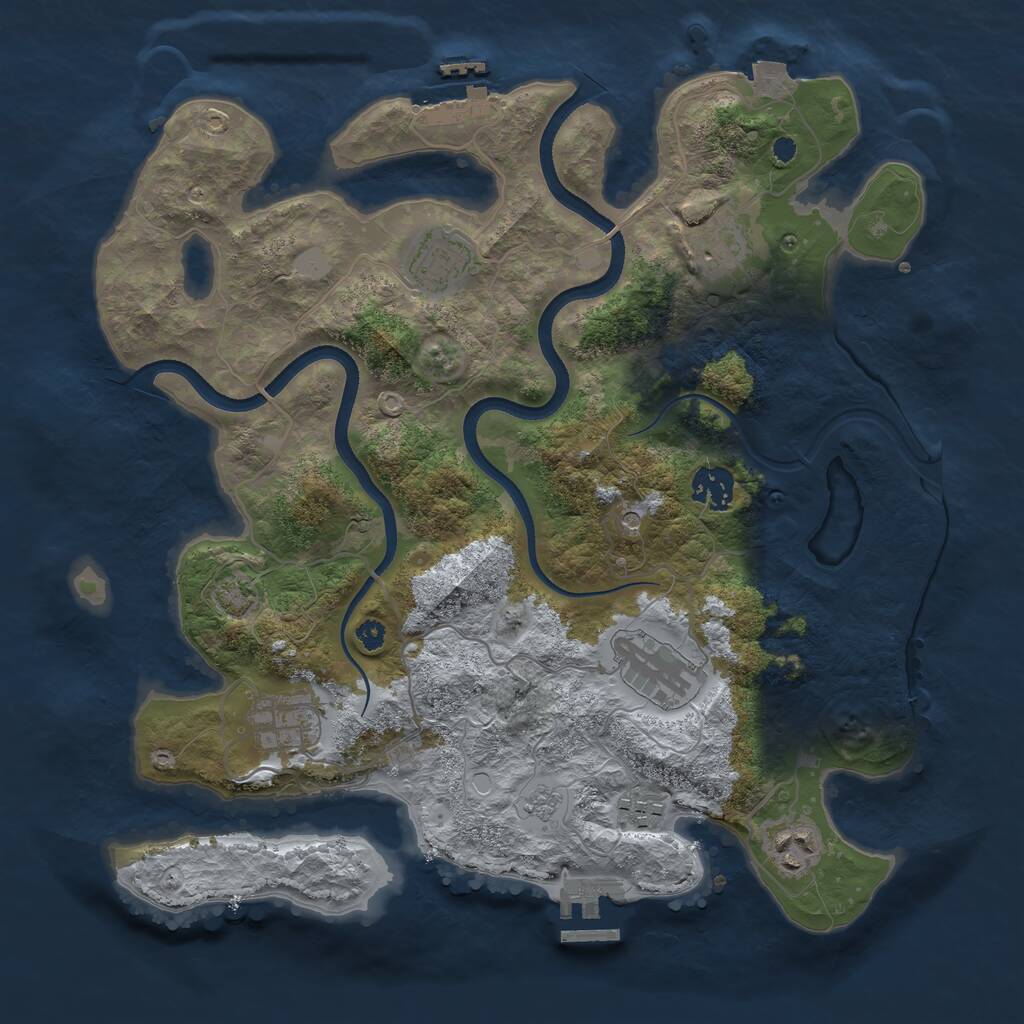 Rust Map: Procedural Map, Size: 3500, Seed: 1105027627, 13 Monuments